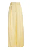 Another Tomorrow Pleated Satin Wide-leg Pants In Yellow