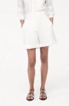Another Tomorrow Pleated Linen Shorts In White