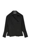 Another Tomorrow Convertible Pleated Wrap Shirt In Black