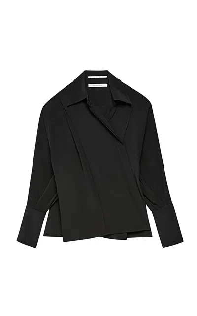 Another Tomorrow Convertible Pleated Wrap Shirt In Black