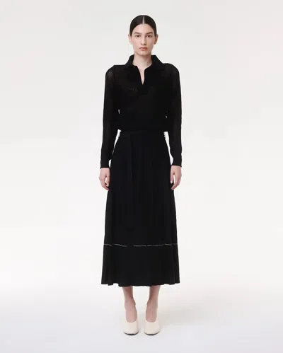 Another Tomorrow Pleated Jersey Midi Skirt In Black