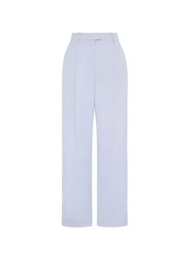 Another Tomorrow Pleated Tailored Trousers In Blue