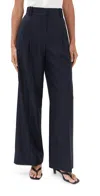 Another Tomorrow Pleated Pinstriped Wool-blend Wide-leg Pants In Blue