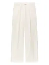 Another Tomorrow Pleated Wide Leg Wool Trousers In White