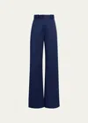 Another Tomorrow Pleated Satin Wide-leg Pants In Navy
