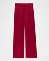 Another Tomorrow Pleated Wide-leg Suit Pants In Ruby