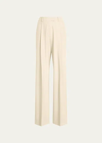 ANOTHER TOMORROW PLEATED WIDE-LEG WOOL PANTS