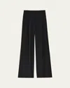 Another Tomorrow Pleated Wide Leg Wool Trousers In Black