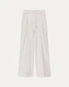 Another Tomorrow Pleated Wide Leg Wool Trousers In Vanilla