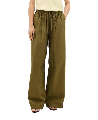Another Tomorrow Poplin Drawcord Pant In Green
