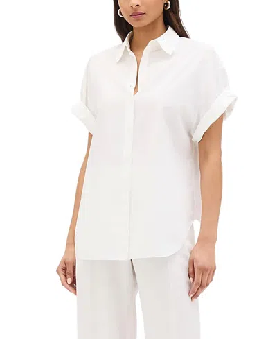Another Tomorrow Poplin Short Sleeve Shirt In White