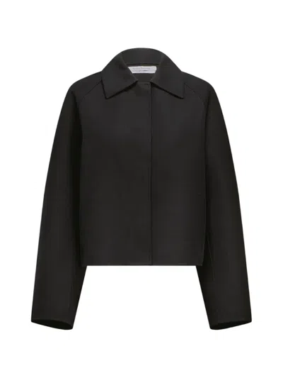 Another Tomorrow Raglan-sleeve Back-flap Jacket In Black
