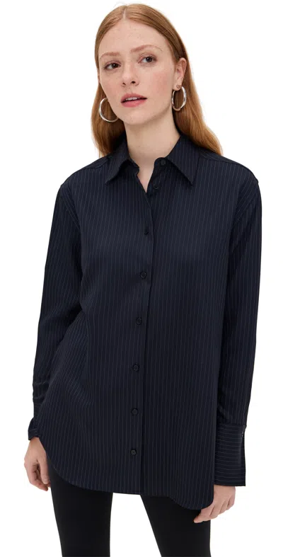 Another Tomorrow Relaxed Shirt Navy/chalk In Blue