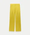 Another Tomorrow Pleated Wide-leg Wool Pants In Bright Chartreuse