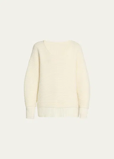 Another Tomorrow Reversible Ottoman Chunky Wool Sweater In Cream