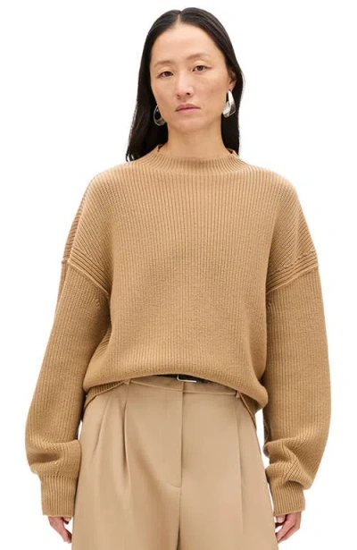 Another Tomorrow Rib Crewneck In Brown