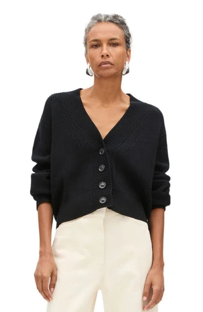 Another Tomorrow Rib Cropped Cardigan In Black