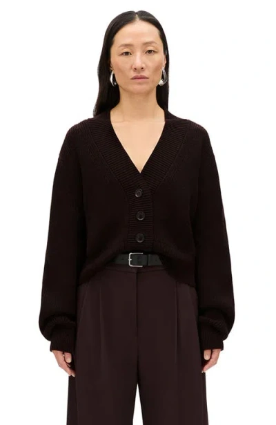 Another Tomorrow Rib Cropped Cardigan In Brown