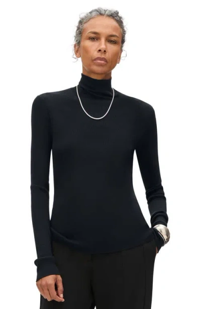 Another Tomorrow Rib Knitwear Turtleneck In Black