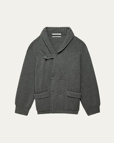 Another Tomorrow Varsity Cardigan In Grey Melange