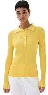 ANOTHER TOMORROW RIBBED KNIT POLO BRIGHT CHARTRUESE