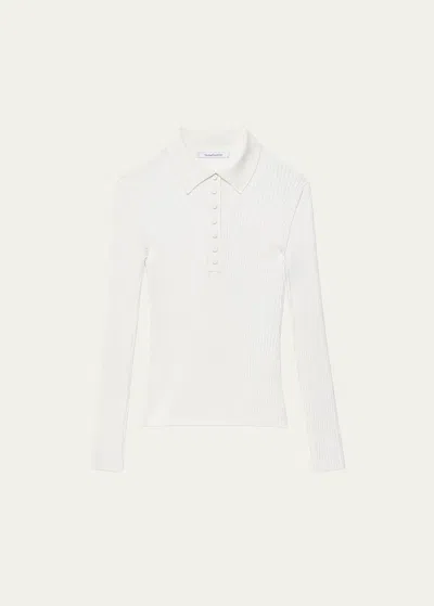 Another Tomorrow Ribbed Knit Polo Top In Off White