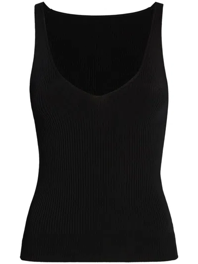 Another Tomorrow Deep V Tank Knit In Black