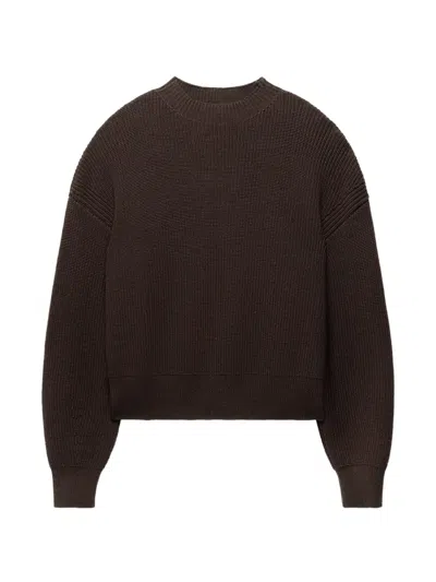 Another Tomorrow Ribbed-knit Crew-neck Sweater In Brown