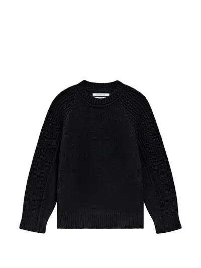 Another Tomorrow Ribbed-knit Raglan-sleeve Sweater In Black