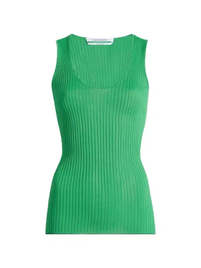 Another Tomorrow Ribbed-knit Tank Top In Green