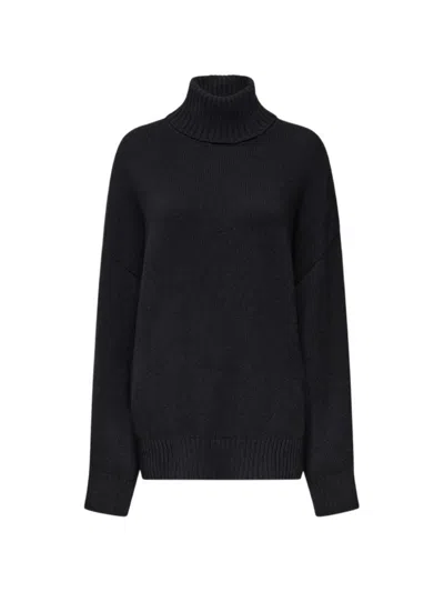 Another Tomorrow Ribbed-trim Turtleneck Sweater In Black