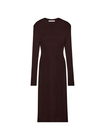 Another Tomorrow Rib-knit Curved-seam Dress In Brown
