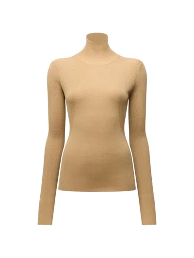 Another Tomorrow Rib-knit Turtleneck Sweater In Brown