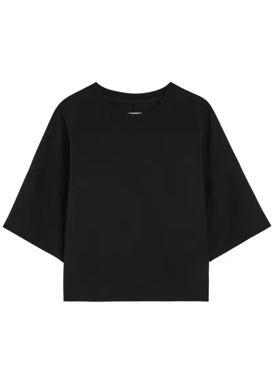 Another Tomorrow Rift Cropped Cotton-blend T-shirt In Black