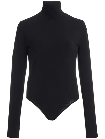 Another Tomorrow High-neck Organic Cotton-blend Jersey Bodysuit In Black