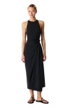 Another Tomorrow Sarong Tie Dress In Black
