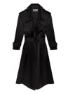 Another Tomorrow Soft Satin Belted Long Trench Coat In Black