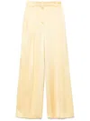 Another Tomorrow Pleated Satin Wide-leg Pants In Yellow