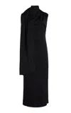 Another Tomorrow Scarf-detailed Knit Midi Dress In Black