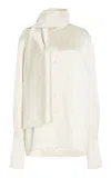 Another Tomorrow Scarf-detailed Satin Shirt In Ivory