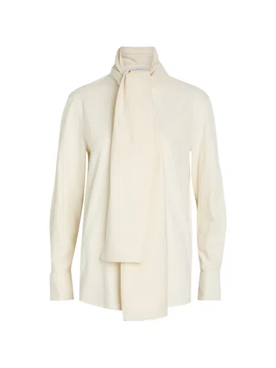 Another Tomorrow Scarf-collar Long-sleeve Blouse In White