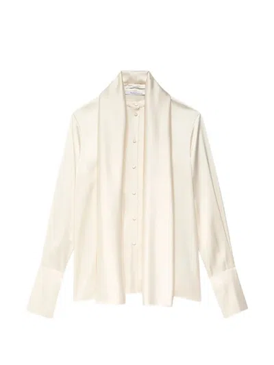 Another Tomorrow Scarf-detail Band-collar Blouse In Gold
