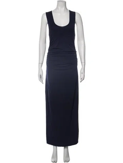 Pre-owned Another Tomorrow Scoop Neck Long Dress In Blue