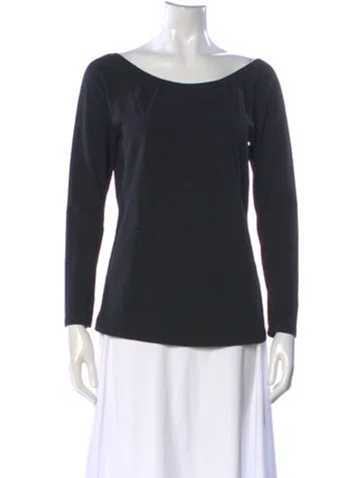 Pre-owned Another Tomorrow Scoop Neck Long Sleeve Top In Black