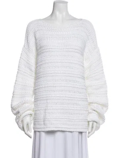Pre-owned Another Tomorrow Scoop Neck Long Sleeve Top In White