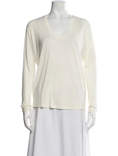 Pre-owned Another Tomorrow Scoop Neck Long Sleeve T-shirt W/ Tags In Neutral