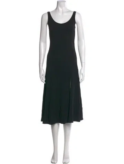 Pre-owned Another Tomorrow Scoop Neck Midi Length Dress In Black