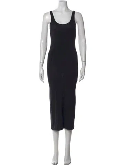 Pre-owned Another Tomorrow Scoop Neck Midi Length Dress In Black