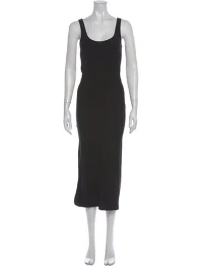 Pre-owned Another Tomorrow Scoop Neck Midi Length Dress In Black