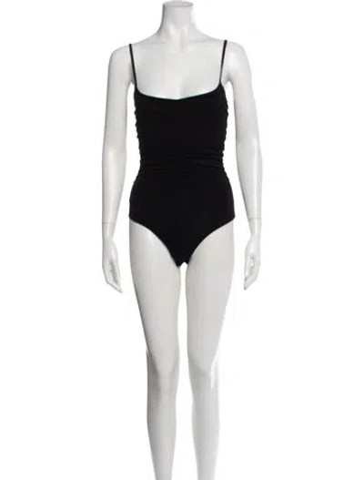 Pre-owned Another Tomorrow Scoop Neck Sleeveless Bodysuit In Black